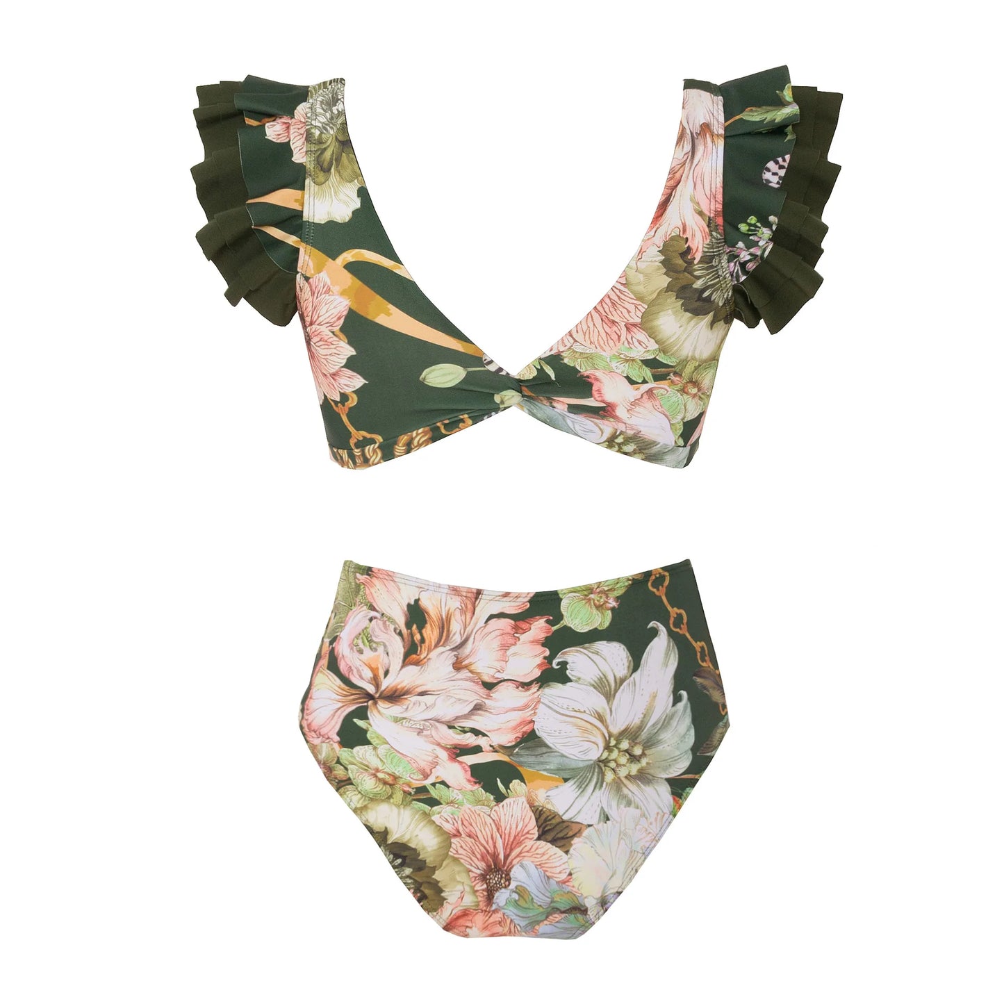 V-neck 2 piece Bikini Ruffle High Waist Swimsuit