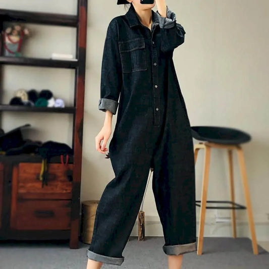 Oversized Denim High Waist Casual Jumpsuit
