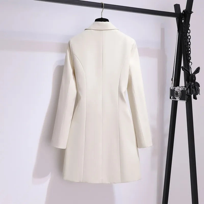 Fashion Suit Skirt Jacket Belted Waist Slim Suit Long Coat