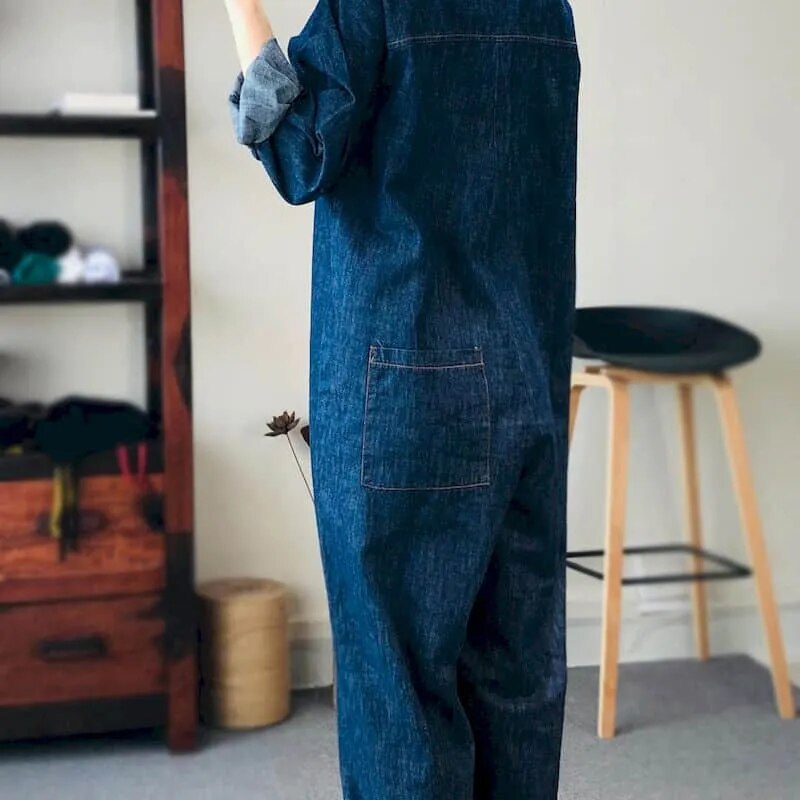 Oversized Denim High Waist Casual Jumpsuit