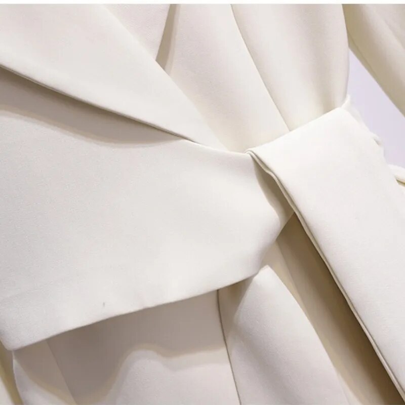 Fashion Suit Skirt Jacket Belted Waist Slim Suit Long Coat