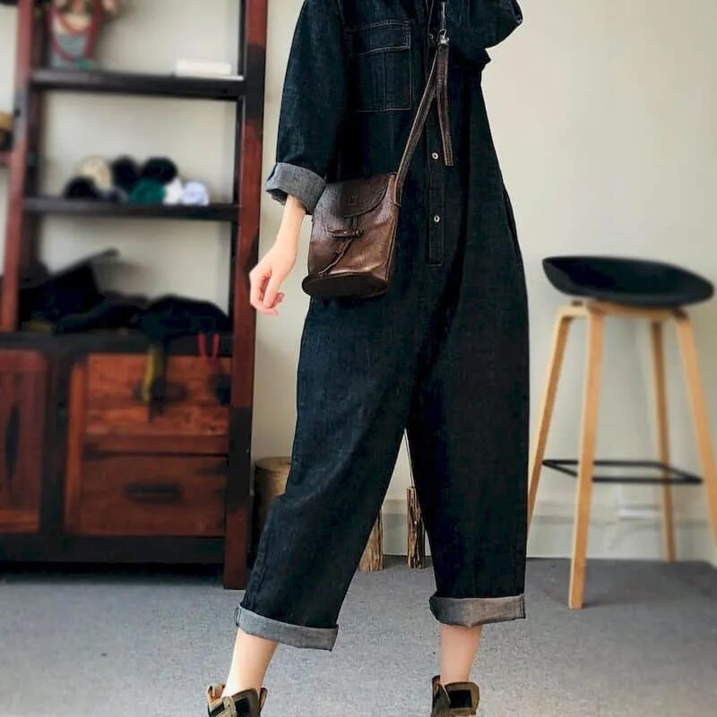 Oversized Denim High Waist Casual Jumpsuit