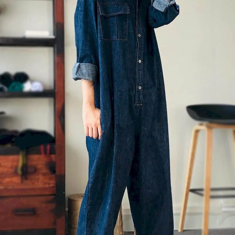 Oversized Denim High Waist Casual Jumpsuit