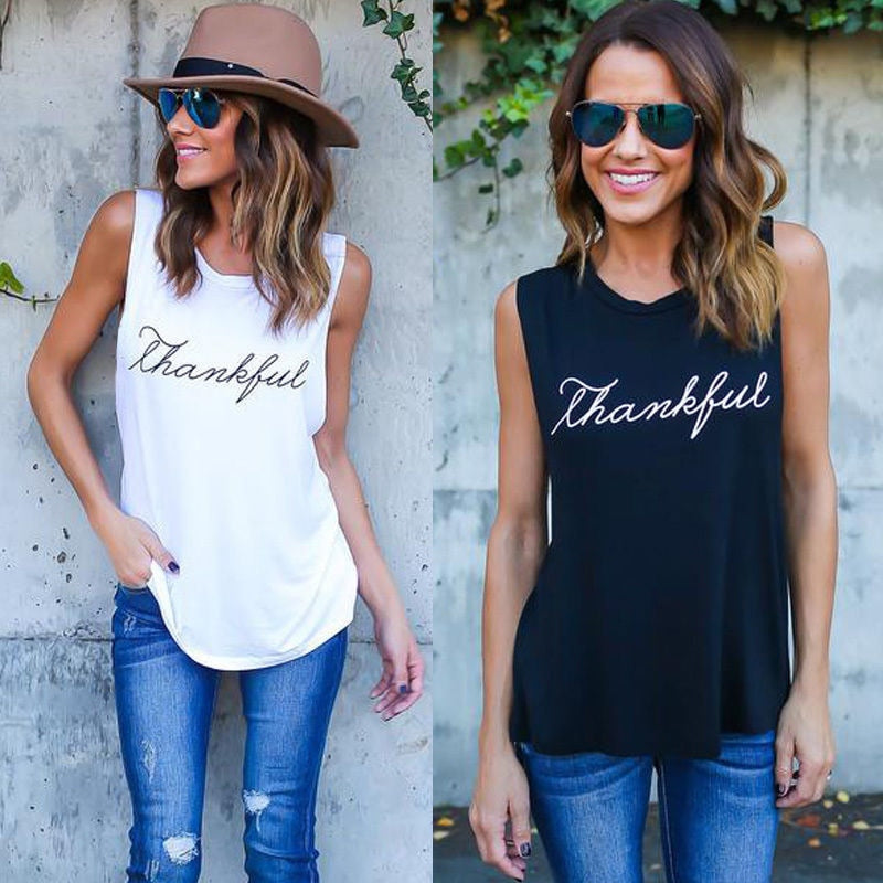 Summer T-shirt Harajuku Print Vintage Women's Casual Fashion O-neck Sleeveless