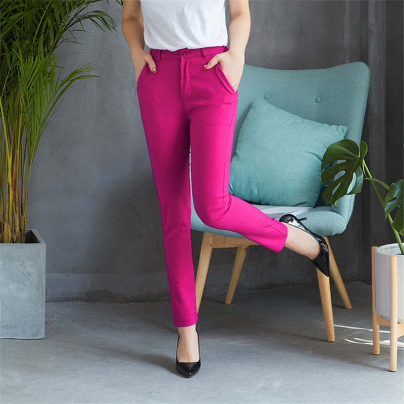 Fashion Cute Candy Color Pencil Pant w/Stretch Cotton Slim Waist for Casual Office Work Trouser