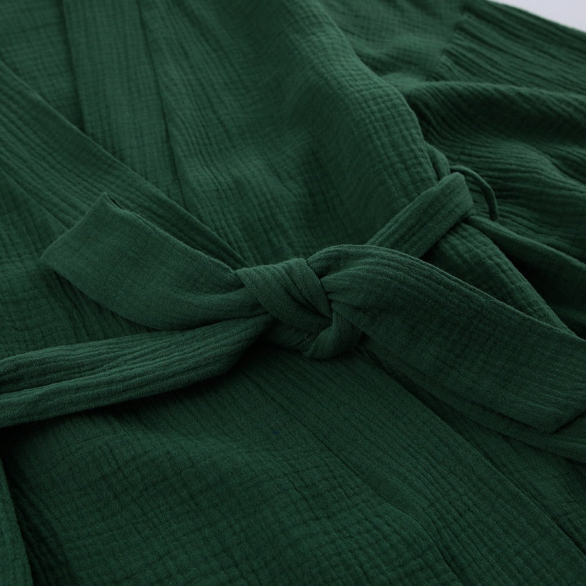 Kimono Pajamas 100% Cotton Crepe Long-Sleeved Trousers Ladies Sleepwear Suit