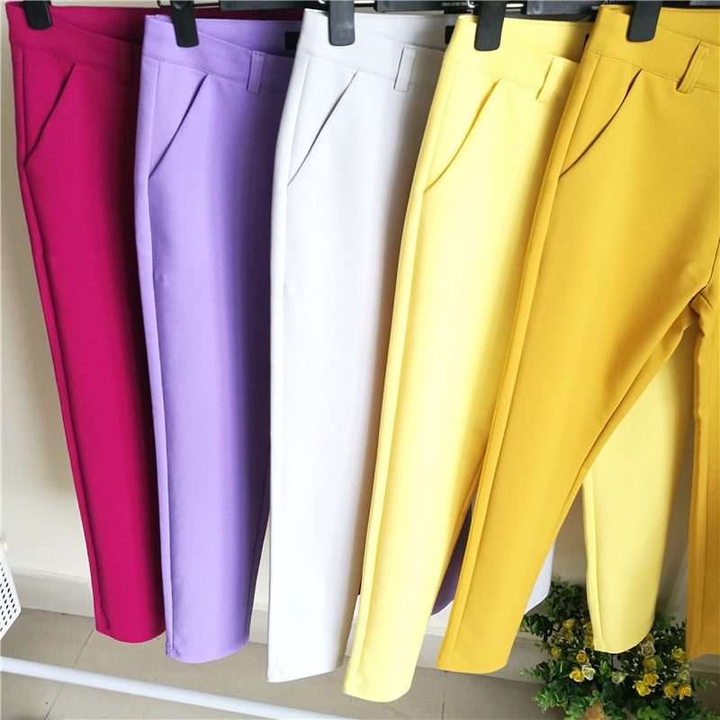 Fashion Cute Candy Color Pencil Pant w/Stretch Cotton Slim Waist for Casual Office Work Trouser