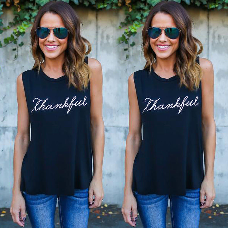 Summer T-shirt Harajuku Print Vintage Women's Casual Fashion O-neck Sleeveless