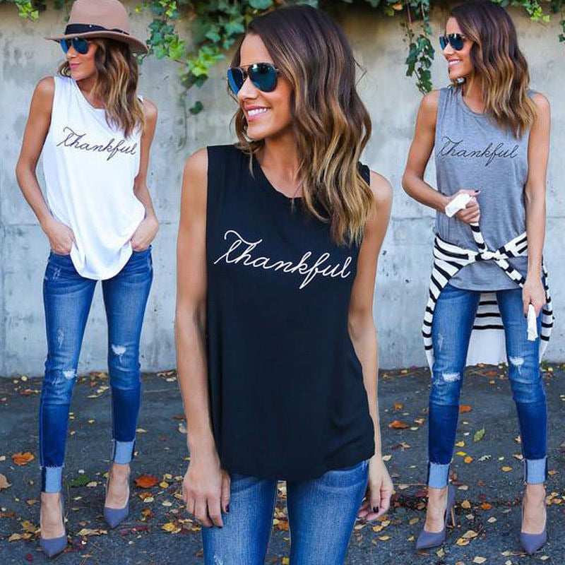 Summer T-shirt Harajuku Print Vintage Women's Casual Fashion O-neck Sleeveless