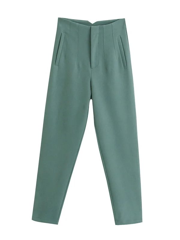 Women's Chic Fashion Office Wear Straight Pants w/Vintage High Waist Zipper Fly