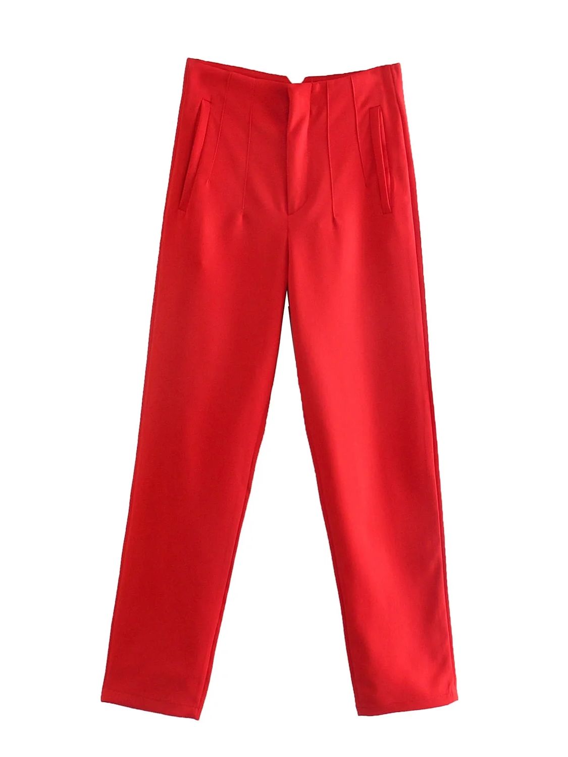Women's Chic Fashion Office Wear Straight Pants w/Vintage High Waist Zipper Fly