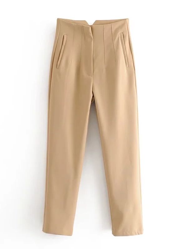 Women's Chic Fashion Office Wear Straight Pants w/Vintage High Waist Zipper Fly