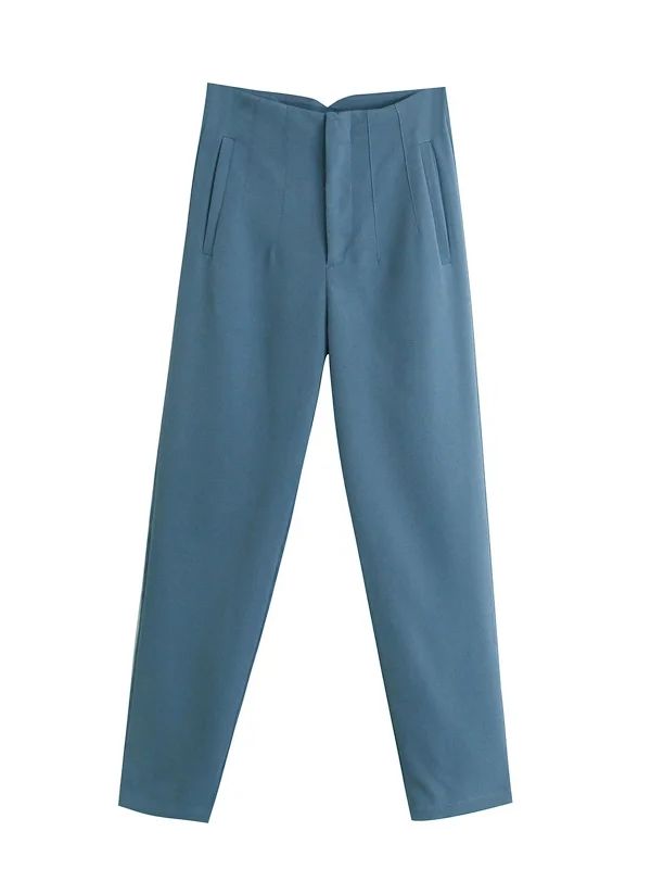 Women's Chic Fashion Office Wear Straight Pants w/Vintage High Waist Zipper Fly