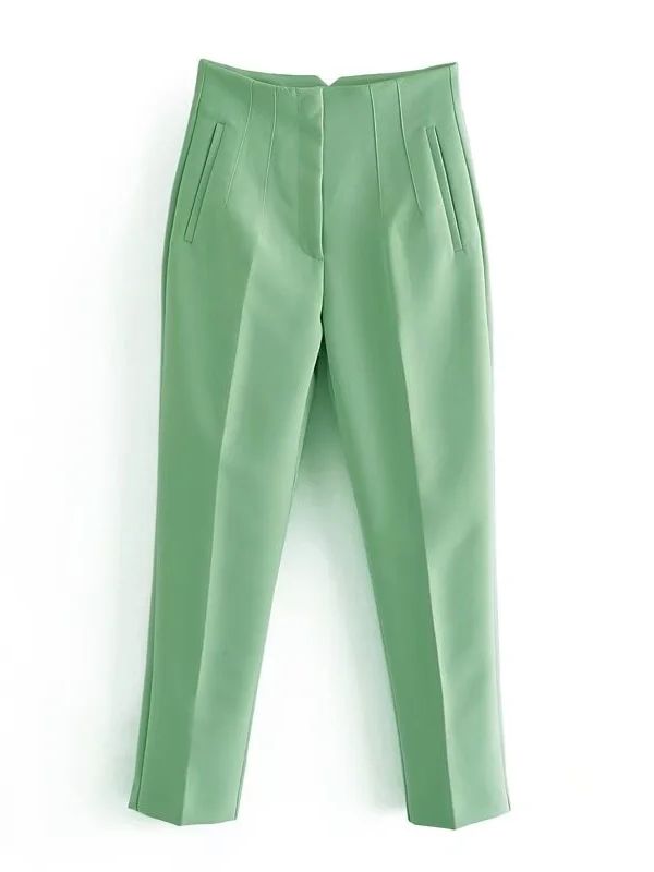 Women's Chic Fashion Office Wear Straight Pants w/Vintage High Waist Zipper Fly