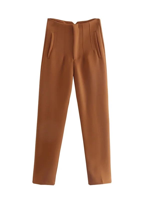 Women's Chic Fashion Office Wear Straight Pants w/Vintage High Waist Zipper Fly