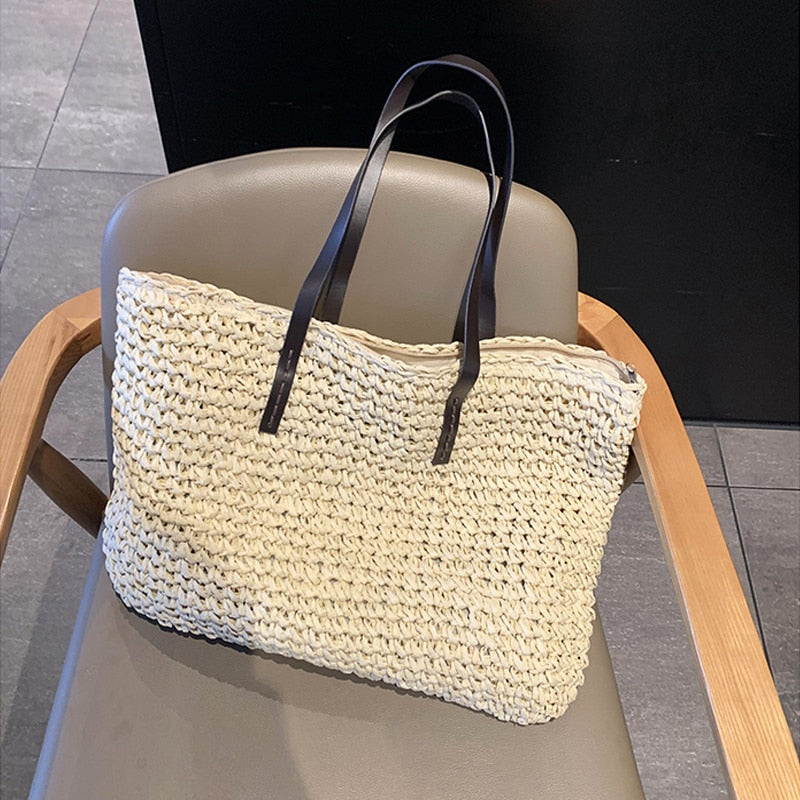 Casual Rattan Large Capacity Tote Wicker Woven Wooden Handbag for Summer