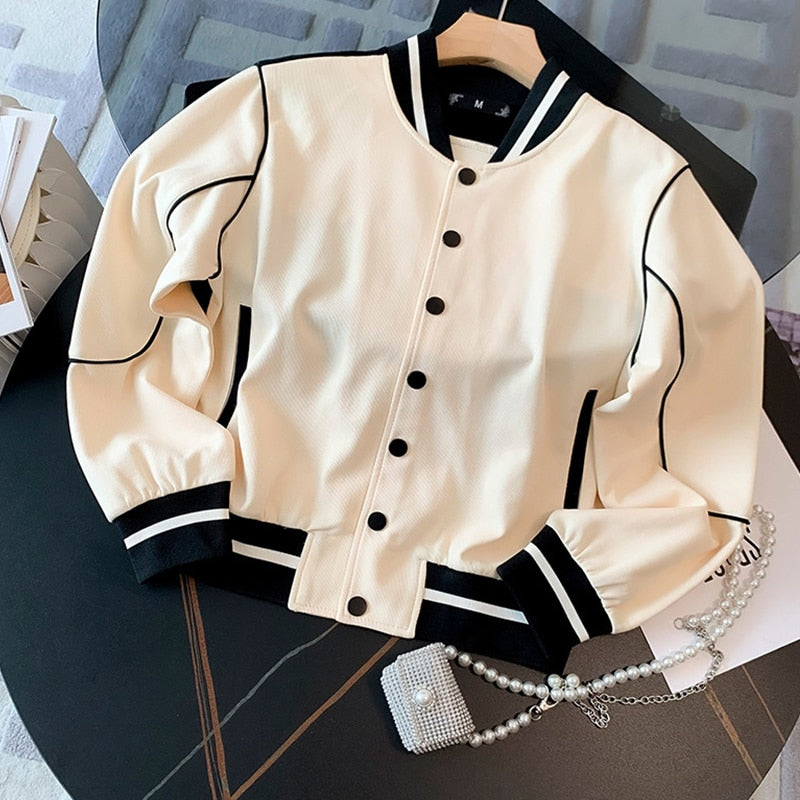 Fashion Baseball Uniform 2 Piece Set Women 2022 Spring Autumn Long Sleeve Jacket+High Waist Wide Leg Pants Casual Sports Suit