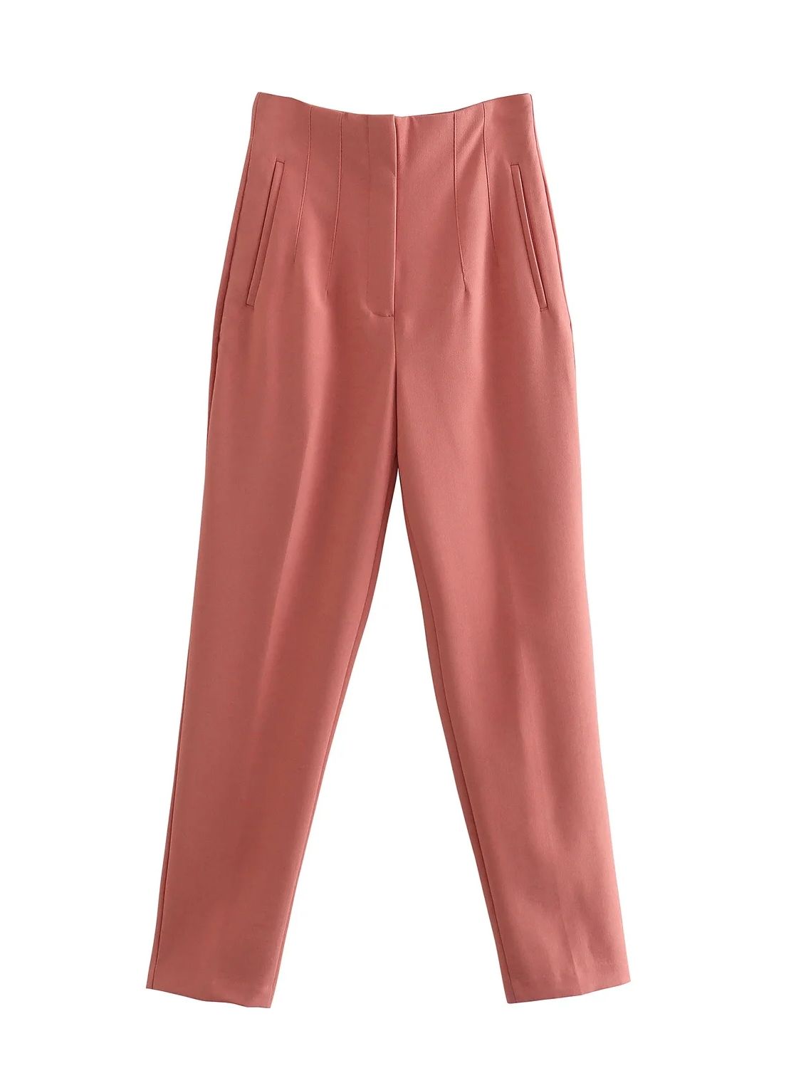Women's Chic Fashion Office Wear Straight Pants w/Vintage High Waist Zipper Fly