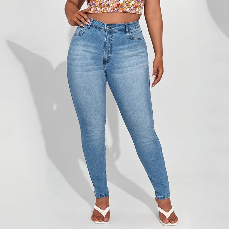 Curvy Size Skinny Jeans For Women High Waist Stretch Denim Casual Comfort