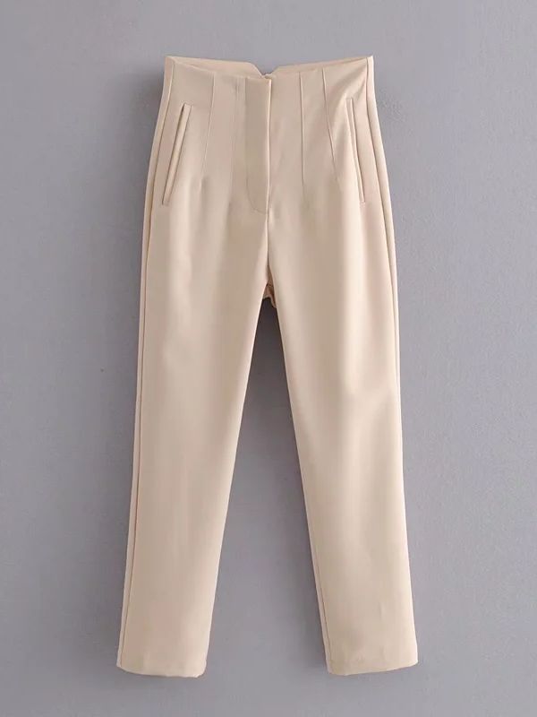 Women's Chic Fashion Office Wear Straight Pants w/Vintage High Waist Zipper Fly