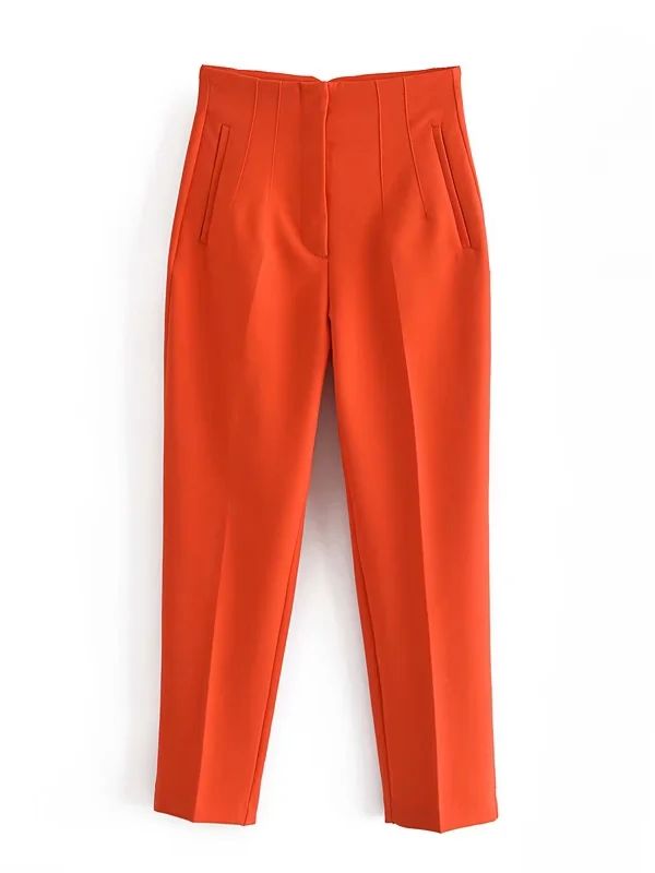 Women's Chic Fashion Office Wear Straight Pants w/Vintage High Waist Zipper Fly