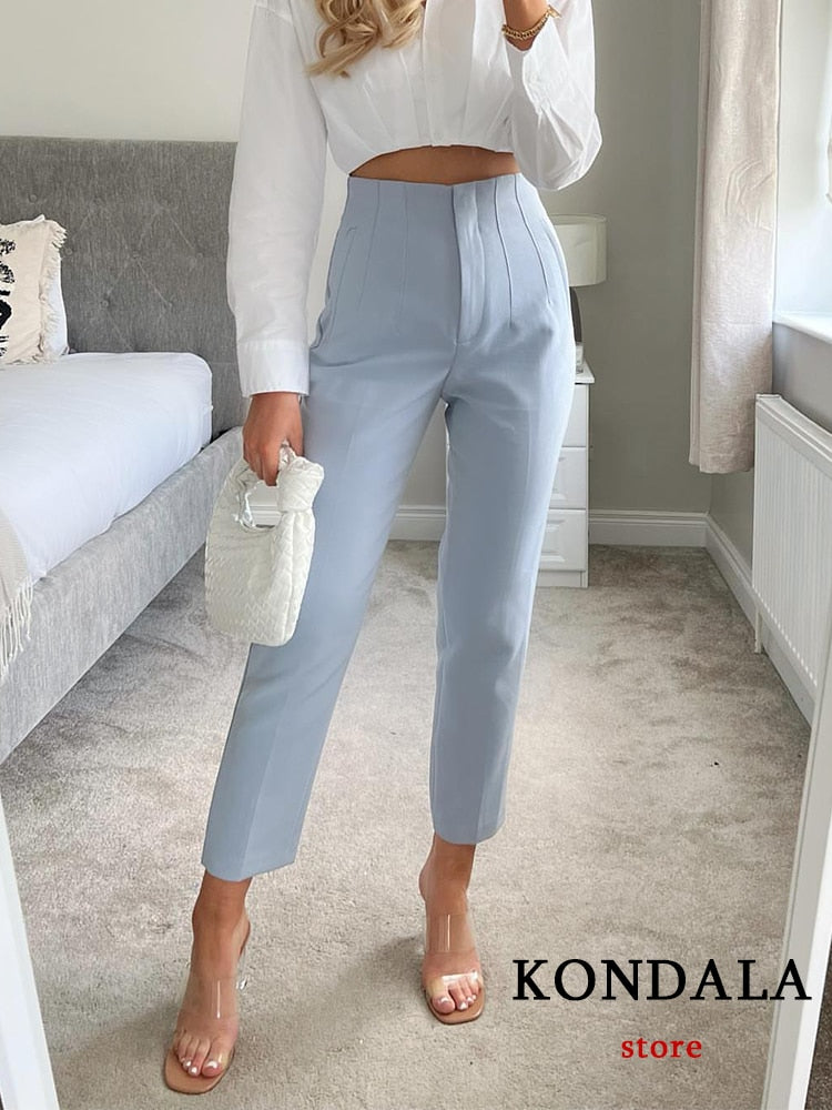 Women's Chic Fashion Office Wear Straight Pants w/Vintage High Waist Zipper Fly