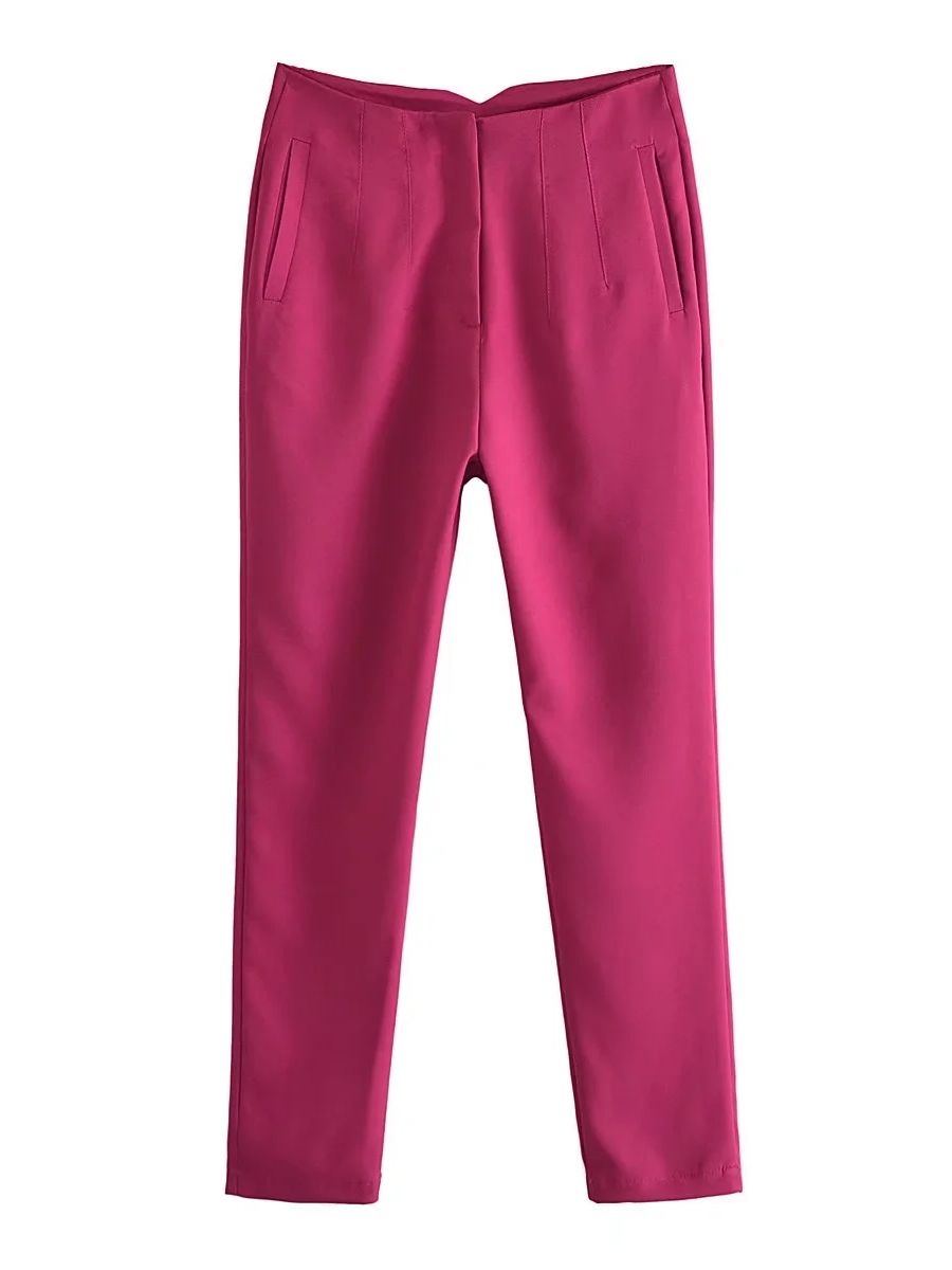 Women's Chic Fashion Office Wear Straight Pants w/Vintage High Waist Zipper Fly