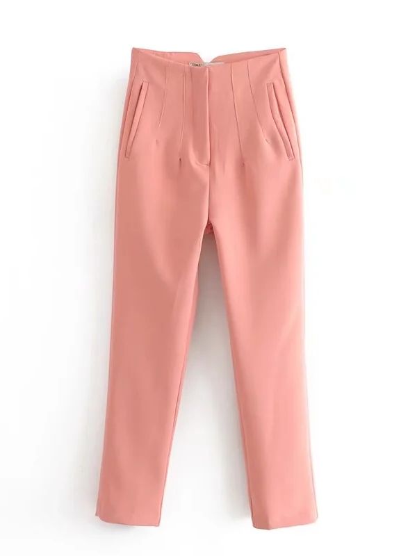Women's Chic Fashion Office Wear Straight Pants w/Vintage High Waist Zipper Fly