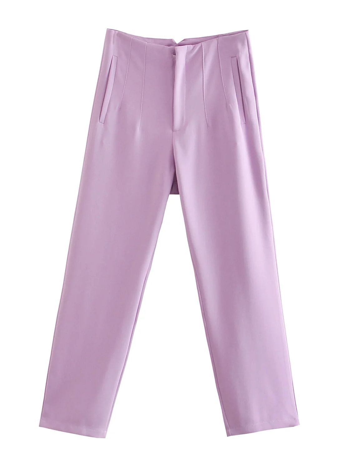 Women's Chic Fashion Office Wear Straight Pants w/Vintage High Waist Zipper Fly