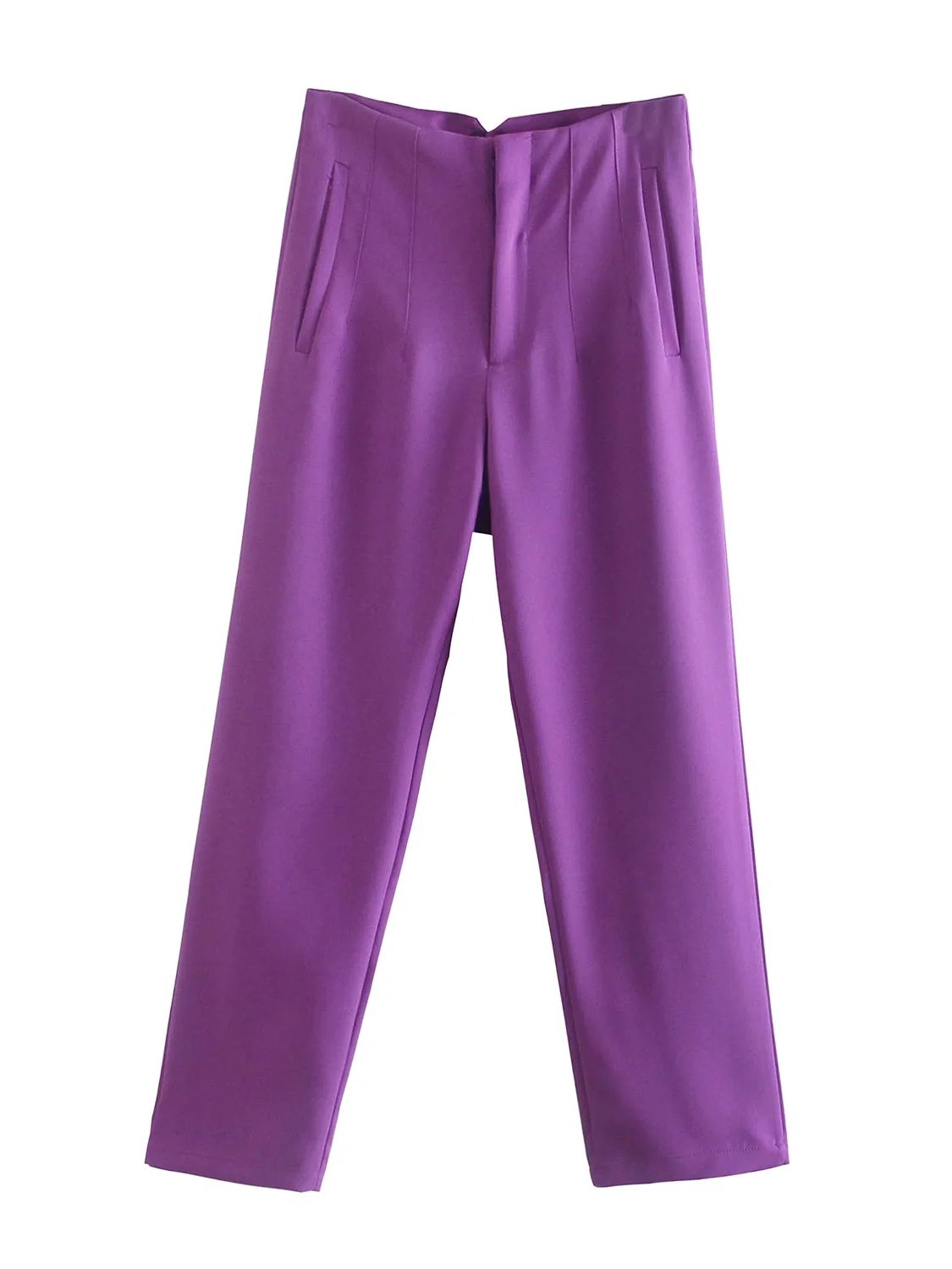 Women's Chic Fashion Office Wear Straight Pants w/Vintage High Waist Zipper Fly