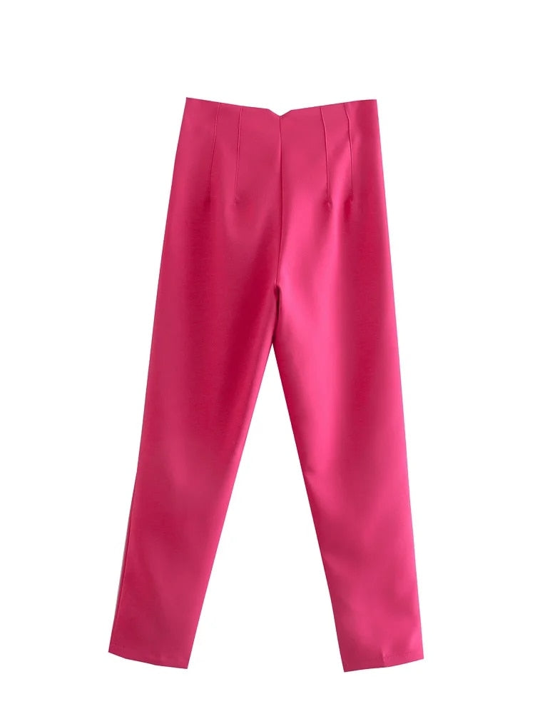 Women's Chic Fashion Office Wear Straight Pants w/Vintage High Waist Zipper Fly