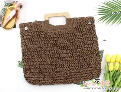 Casual Rattan Large Capacity Tote Wicker Woven Wooden Handbag for Summer
