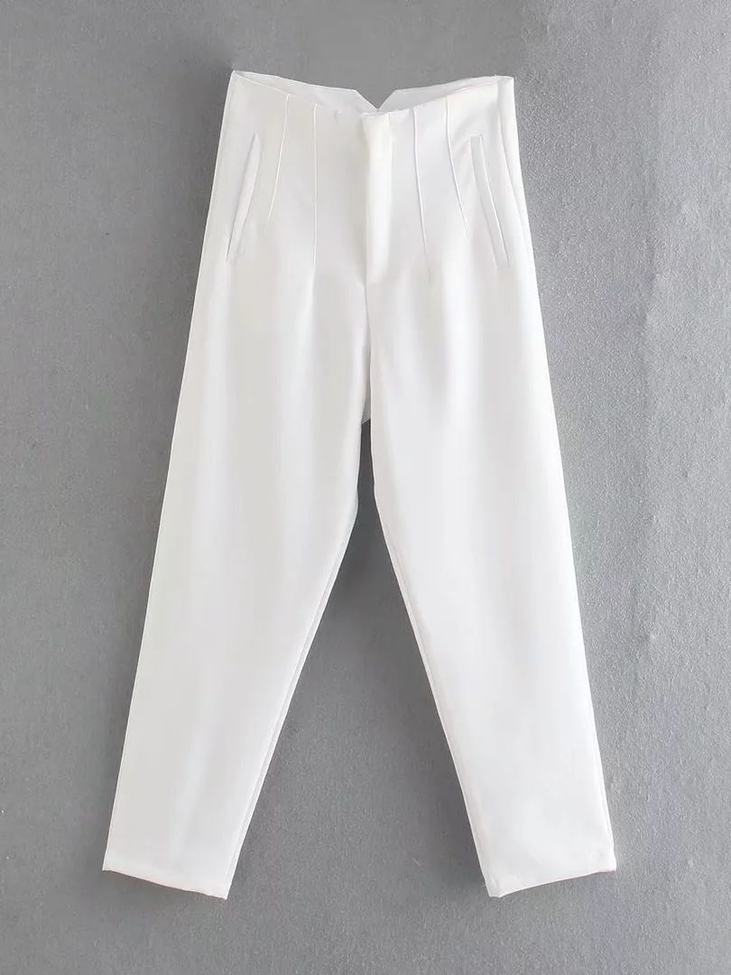 Women's Chic Fashion Office Wear Straight Pants w/Vintage High Waist Zipper Fly
