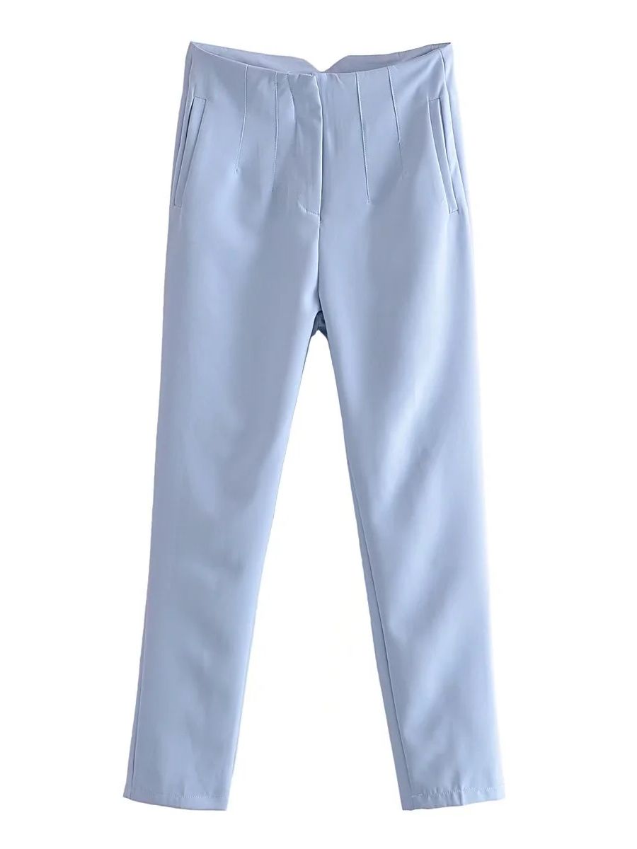 Women's Chic Fashion Office Wear Straight Pants w/Vintage High Waist Zipper Fly