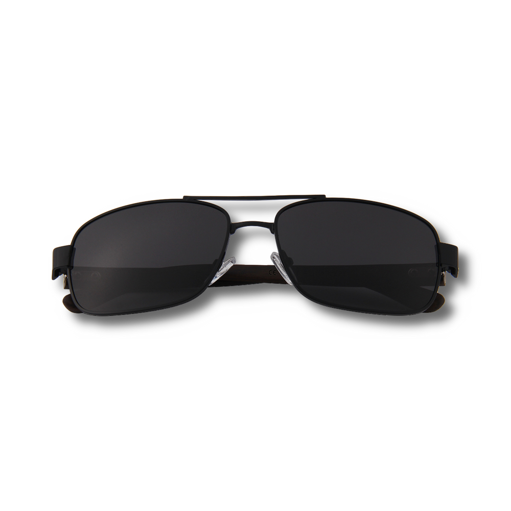 Real Ebony Wood Black Frame Slim Aviators