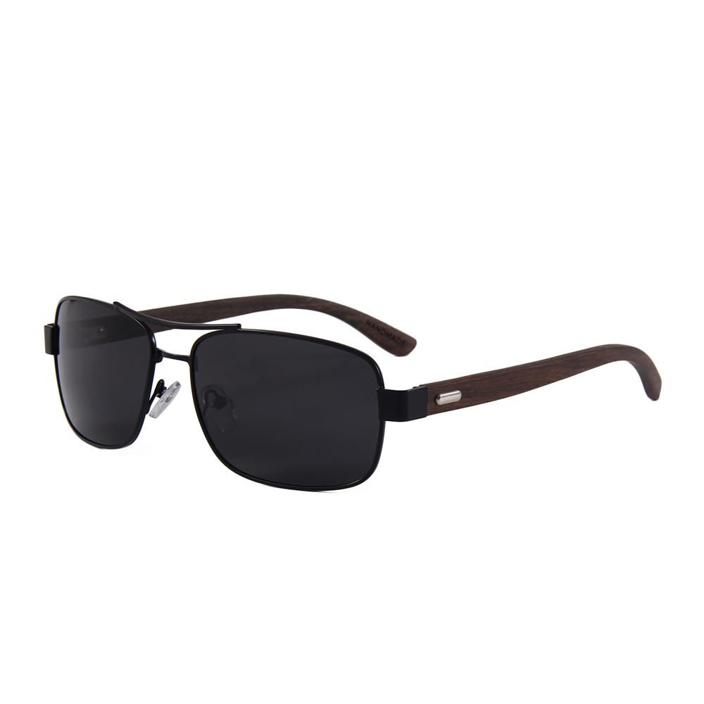 Real Ebony Wood Black Frame Slim Aviators