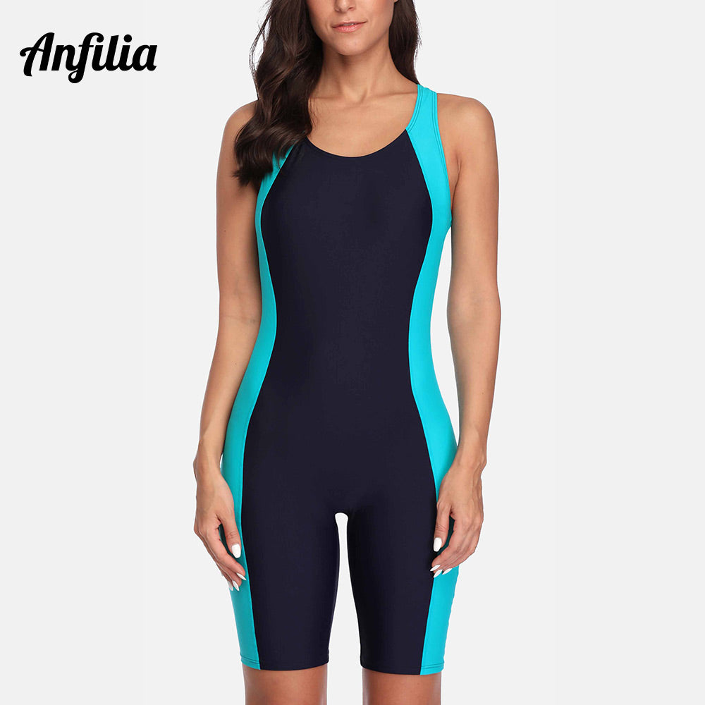 Anfilia One Piece Women's Boyleg Knee-length Sport Swimsuit