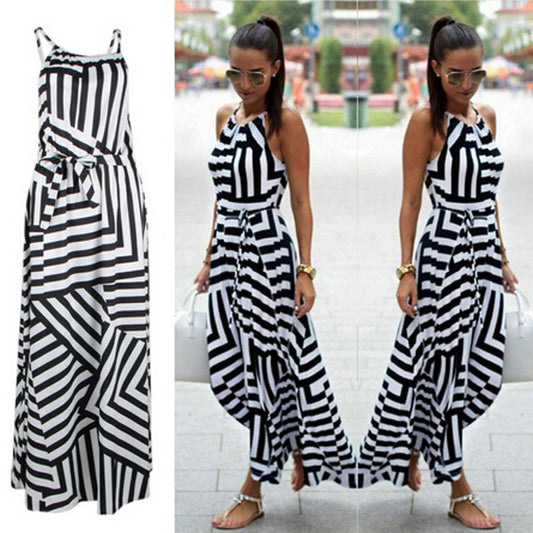 Summer Maxi Long Sexy Boho Striped Strap Sundress