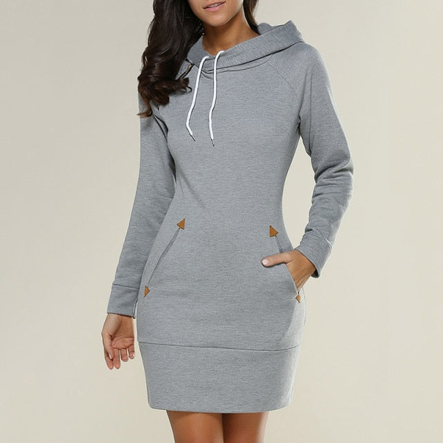 Knee-Length Dress Hooded Simple Casual Sports Dress