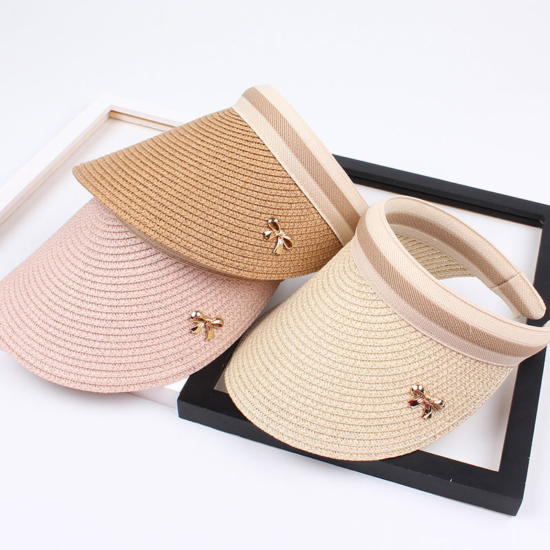 Sun Hats Hand Made DIY Straw Bowknot Visor Caps