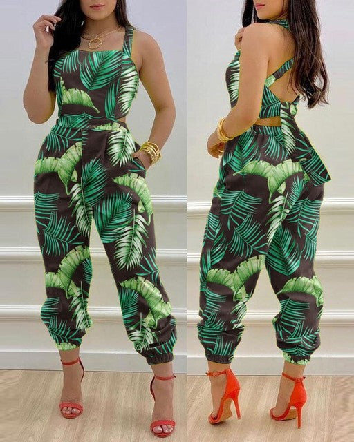 Crisscross Lace Up Details Backless Jumpsuit