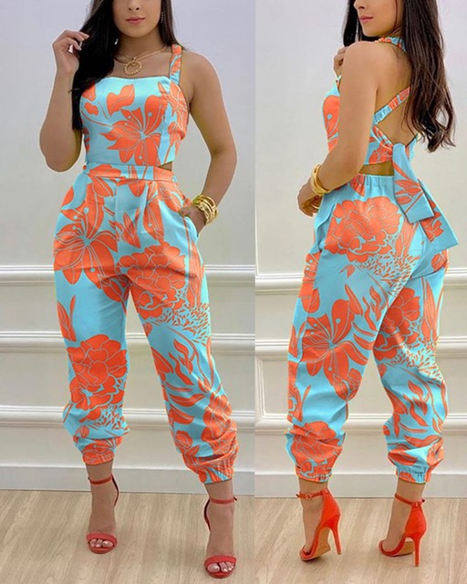 Crisscross Lace Up Details Backless Jumpsuit
