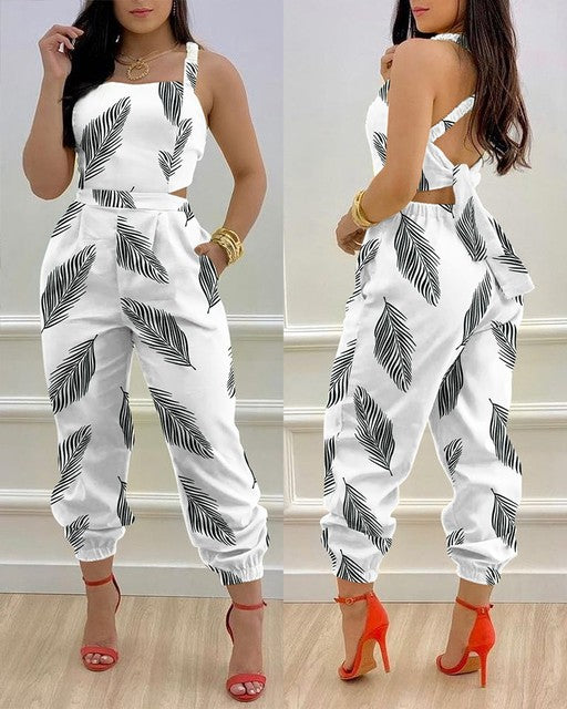 Crisscross Lace Up Details Backless Jumpsuit