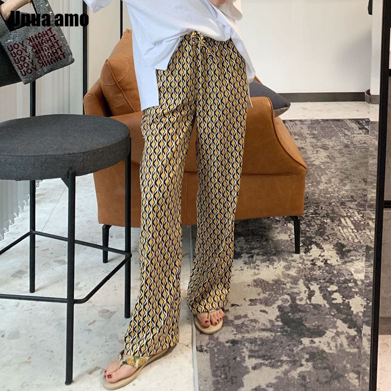 Geometric Print Boho Style Elastic High Waist Wide Leg Pant