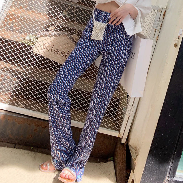 Geometric Print Boho Style Elastic High Waist Wide Leg Pant