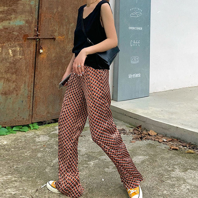 Geometric Print Boho Style Elastic High Waist Wide Leg Pant