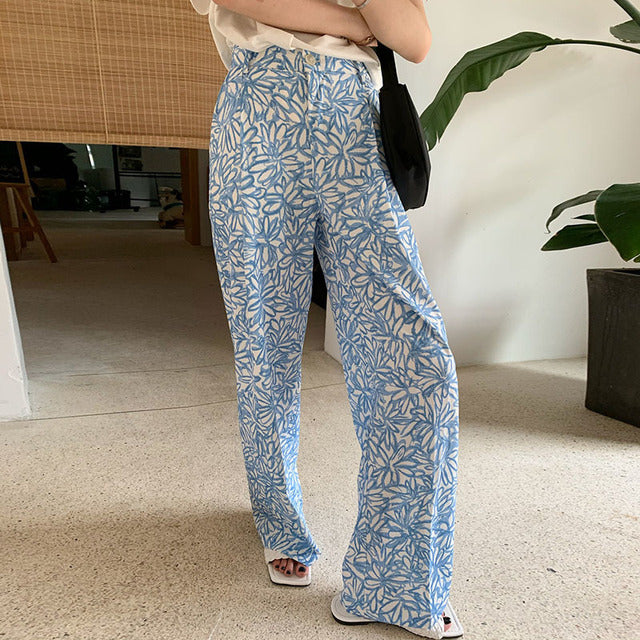 Geometric Print Boho Style Elastic High Waist Wide Leg Pant