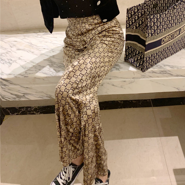 Geometric Print Boho Style Elastic High Waist Wide Leg Pant