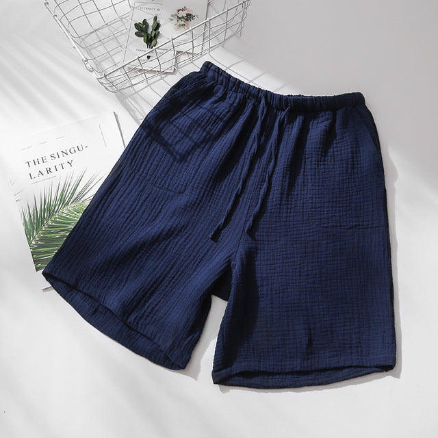 Summer Couples Sleep Pants - 100% Cotton Crepe Pajama Shorts Men and Women Elastic Waist