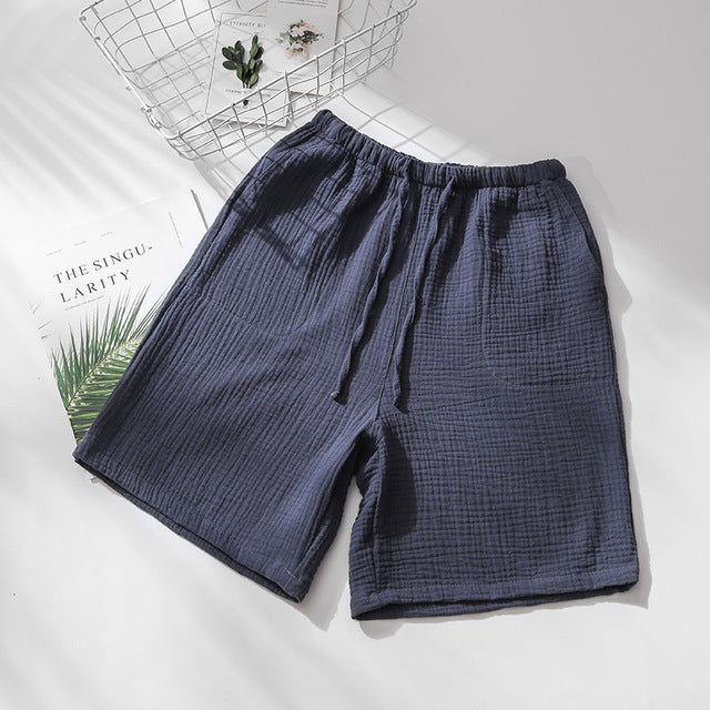 Summer Couples Sleep Pants - 100% Cotton Crepe Pajama Shorts Men and Women Elastic Waist